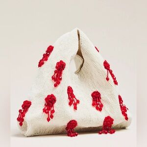 NWT Anthropologie Studded Beaded Satchel Bag White Red Rose